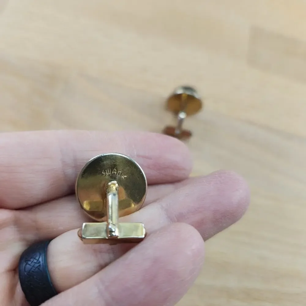 Vintage Gray Cabochon Moonstone Cufflinks By Swank- Gold Tone Metal